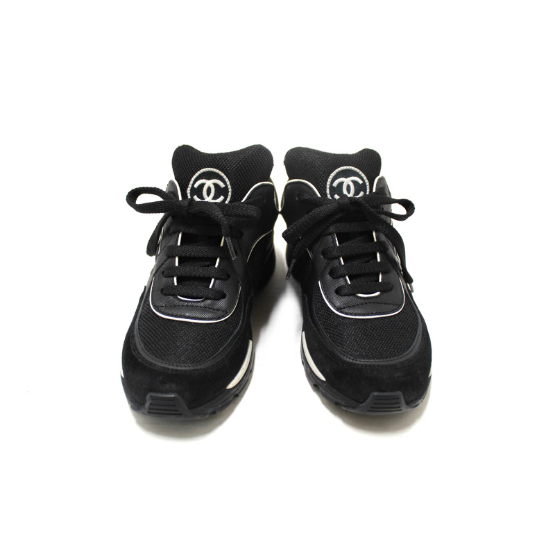 Chanel Black Suede Leather Calfskin CC Sneakers Size 36-1