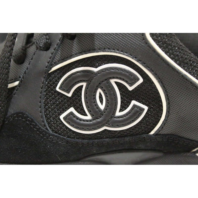 Chanel Black Suede Leather Calfskin CC Sneakers Size 36-4
