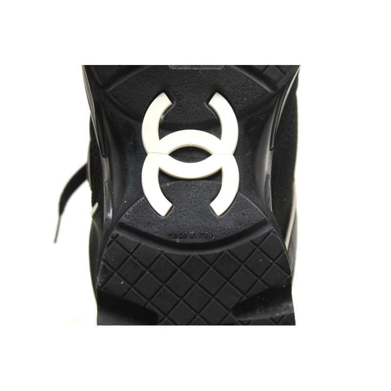 Chanel Black Suede Leather Calfskin CC Sneakers Size 36-11