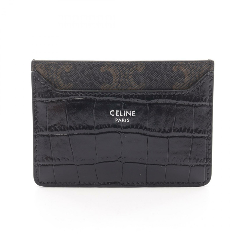 CELINE Triomphe 卡夾 10K733FQP38SI 皮革 黑色 棕色 全新 男女通用-0