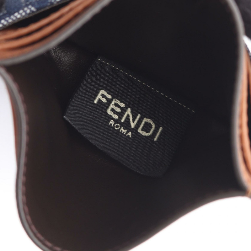 FENDI FF 提花卡包 7M0164AUGOF1SCG 帆布皮革藍棕色全新男女通用-3