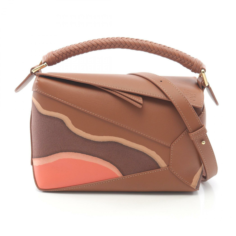 LOEWE PUZZLE EDGE S 拼圖邊緣風景手袋 A510P60XB05691 皮革棕色粉紅新款女款-0