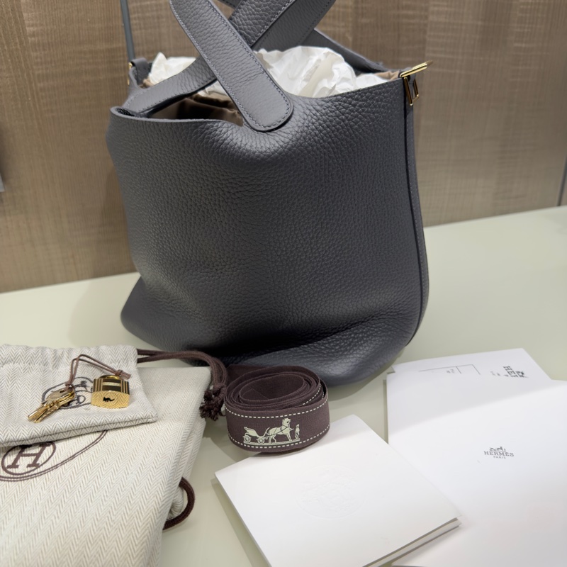 Hermes 98新 Picotin菜籃子 石板灰/淡金扣-0