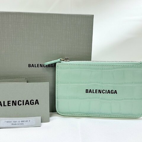 BALENCIAGA 鱷魚壓紋拉鍊零錢卡包