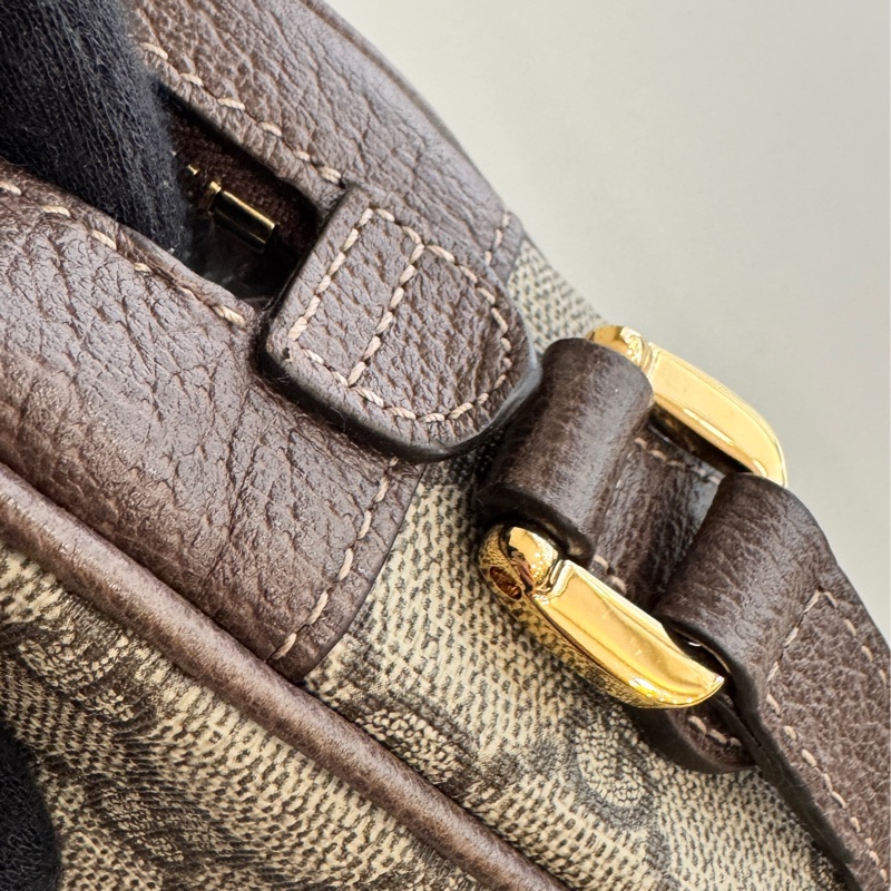 GUCCI Ophidia 琺瑯LOGO帆布紅綠條紋斜背包(棕)-15