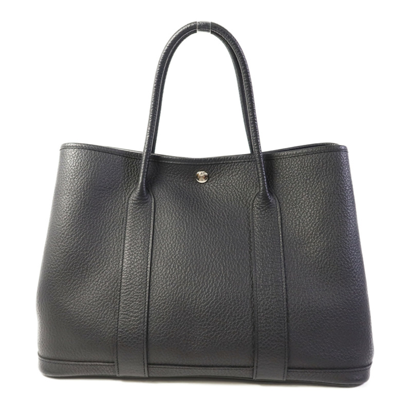 HERMES Negonda皮革Garden Party PM銀扣手挽袋Noir-0