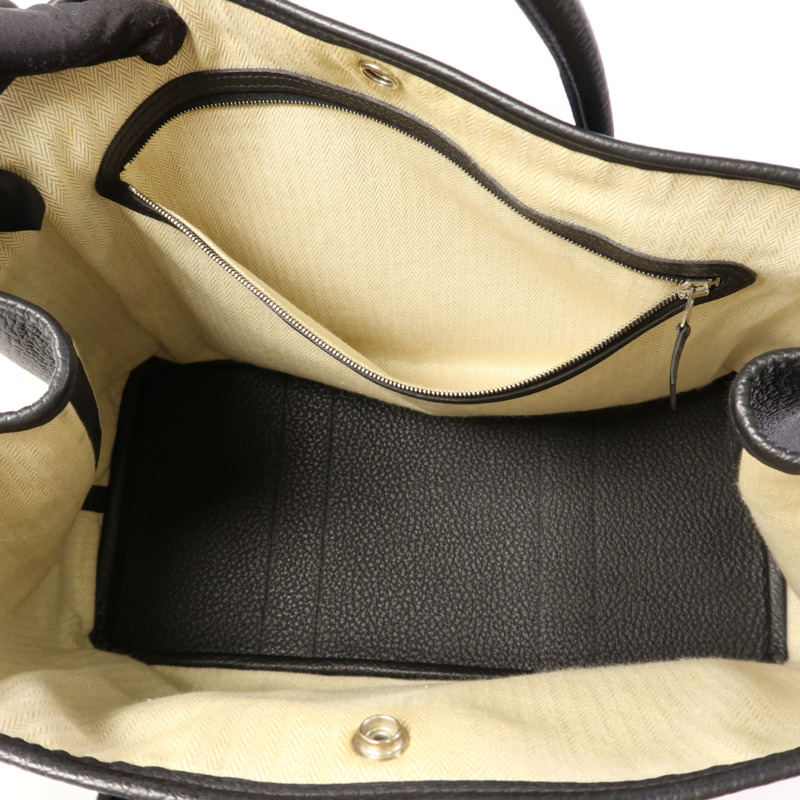 HERMES Negonda皮革Garden Party PM銀扣手挽袋Noir-5