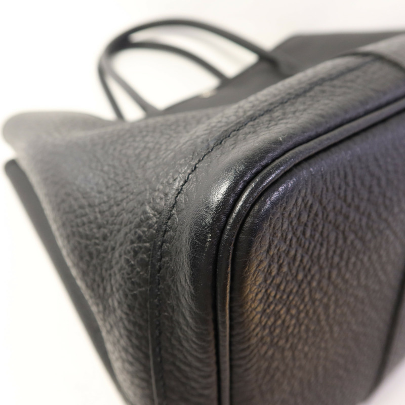 HERMES Negonda皮革Garden Party PM銀扣手挽袋Noir-12