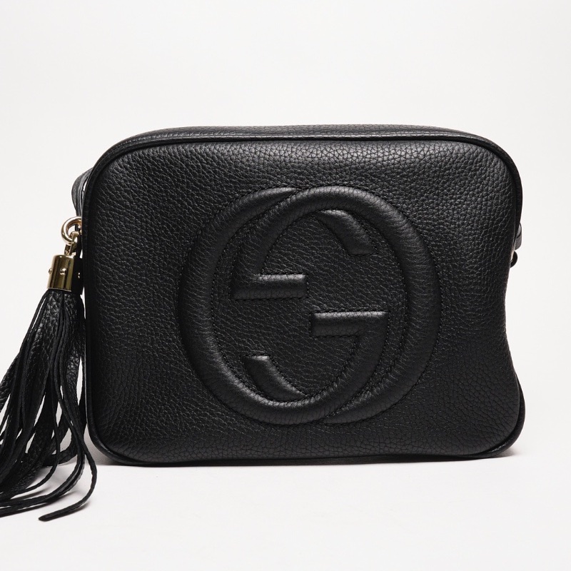 Gucci 雙G浮雕小牛皮流蘇 SOHO 斜背包-0