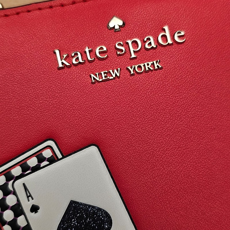Katespade撲克紅底短夾-6