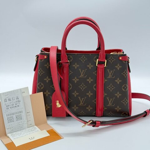 台灣購證【狀況超好♥️絕版停產】LOUIS VUITTON 路易威登 Soufflot BB 經典花紋 紅色牛皮 手提包 斜背包 M44818