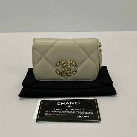 CHANEL 19bag奶茶色拉鏈零錢卡包 11*7*1.5 98新配件塵袋保卡