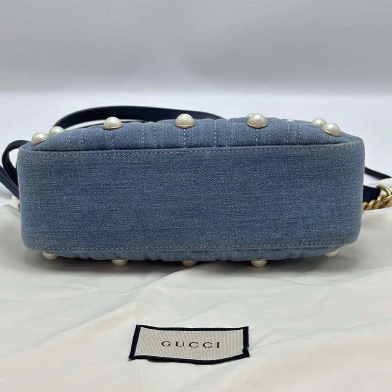 GUCCI 牛仔珍珠馬蒙相機包24*13*7 98新配件塵袋-3