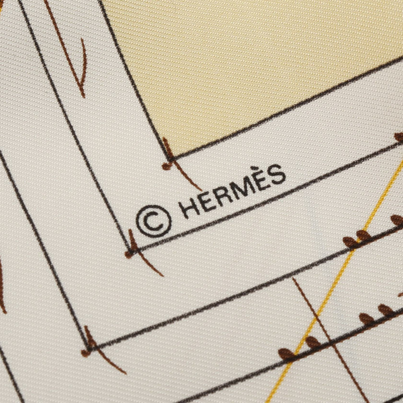 HERMES Carre90 La Musique des Spheres 圍巾 絲綢 黃色 多色 二手 女士-1