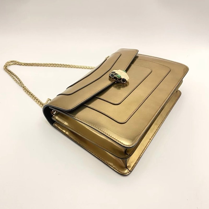 BVLGARI Forever系列淺金色蛇頭包27*18*7 98新配件購證塵袋-4