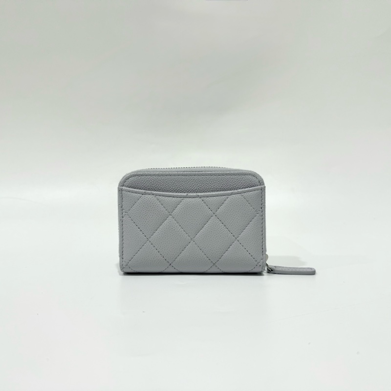 CHANEL淺灰藍牛皮銀釦ㄇ拉零錢卡包AP0216-1