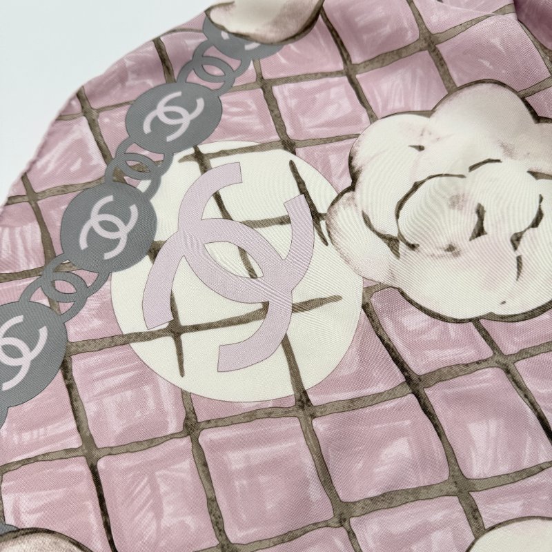 CHANEL 香奈兒 粉色 山茶花 絲巾 大方巾 圍巾 披肩-2