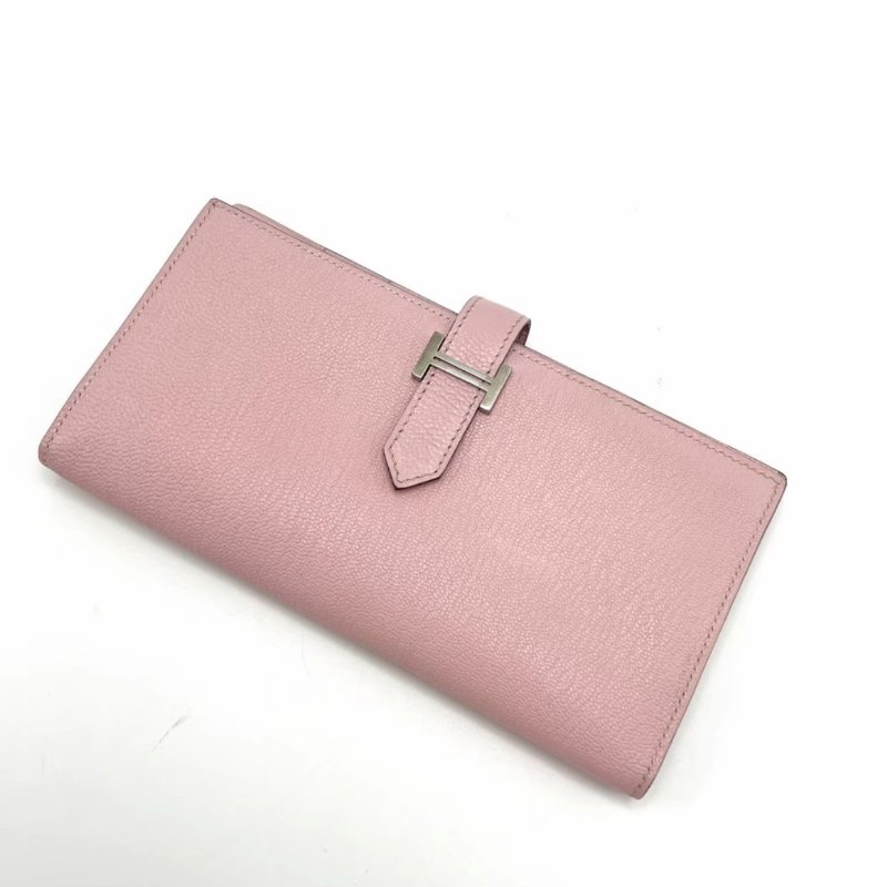 HERMES 3Q櫻花粉bearn折疊錢包 17.5*9*1.5 98新-2