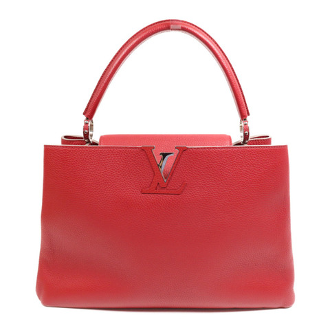 LOUIS VUITTON Taurillon皮革Capucines GM銀扣肩背袋