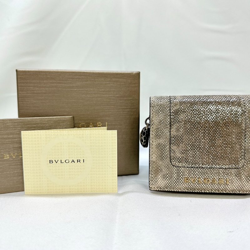 BVLGARI 全新閃金水蛇皮三折短夾-0