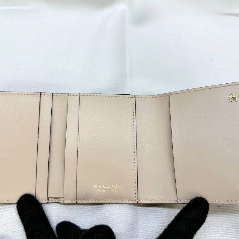 BVLGARI 全新閃金水蛇皮三折短夾-5