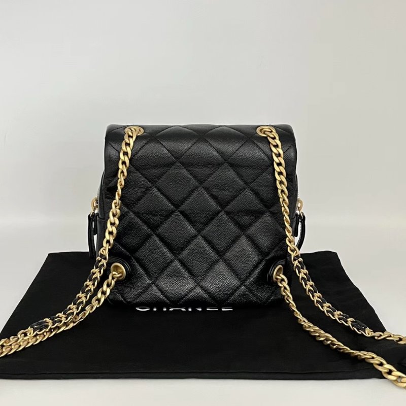 CHANEL 22P黑金荔枝紋後背包 19*18*7 99新配件塵袋-5