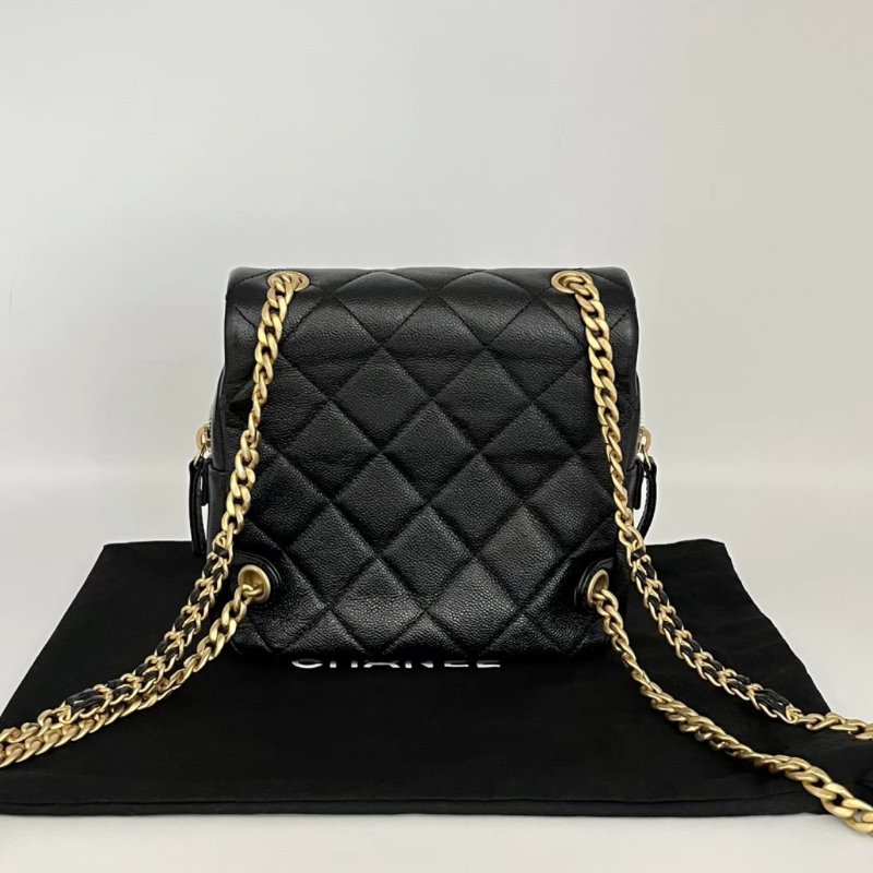 CHANEL 22P黑金荔枝紋後背包 19*18*7 99新配件塵袋-5