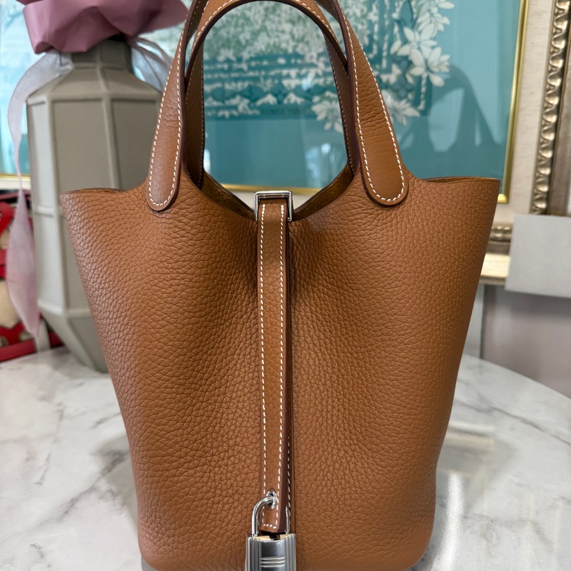 🌟K刻2025🌟Hermes 金棕37T/C皮銀釦Pictin18手提包H056289CK37-0