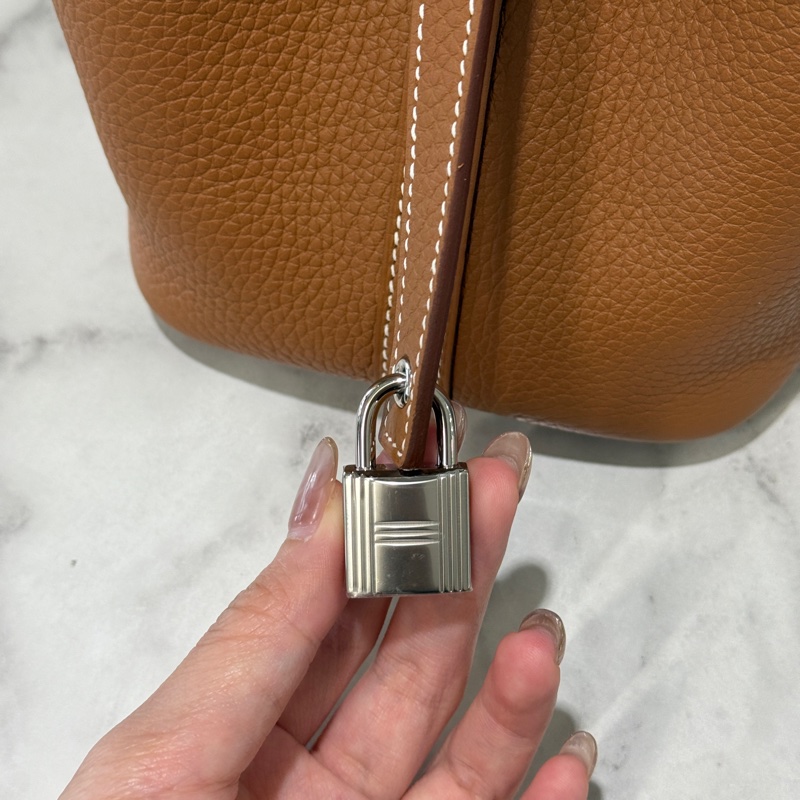 🌟K刻2025🌟Hermes 金棕37T/C皮銀釦Pictin18手提包H056289CK37-9