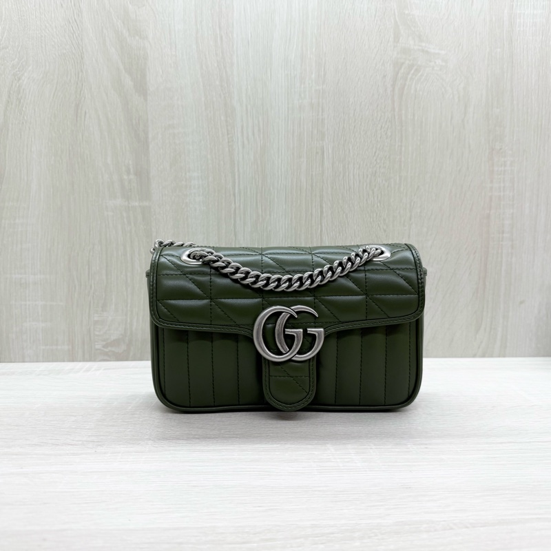 GUCCI古巴綠牛皮霧銀釦馬夢小號側背包446744-0