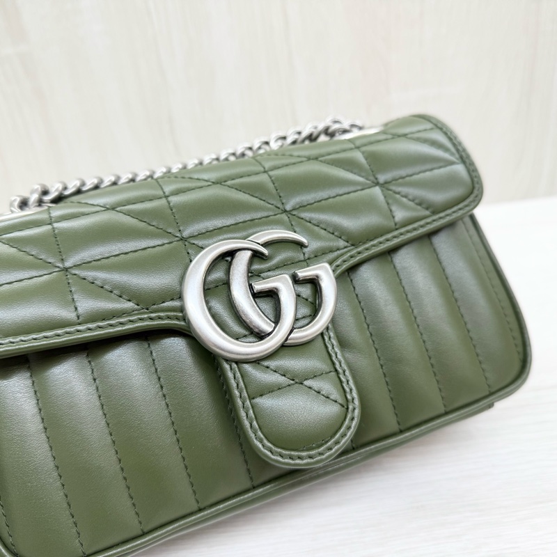 GUCCI古巴綠牛皮霧銀釦馬夢小號側背包446744-7