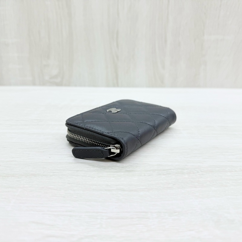 CHANEL碳灰色羊皮銀釦零錢卡包AP0216-5