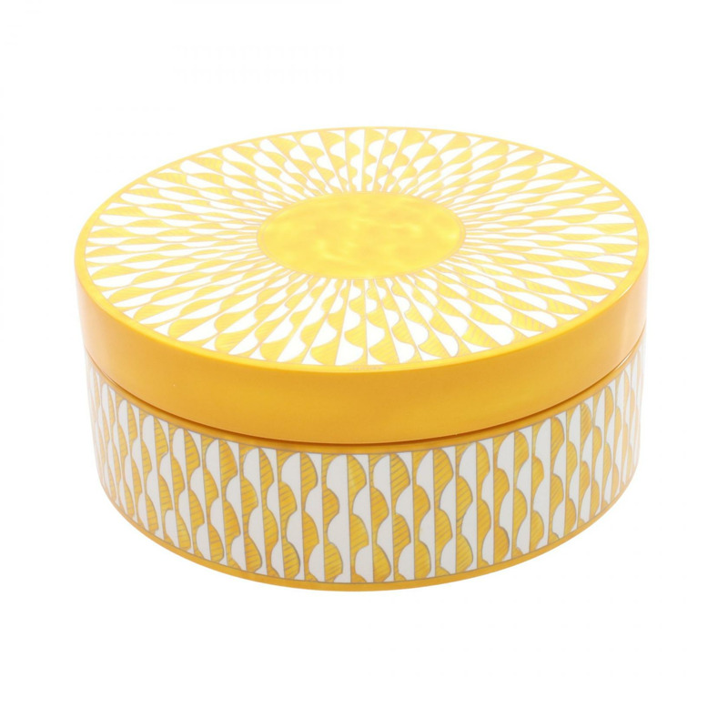 HERMES Soleil d'Herms Box MM 餐具 漆木 SS 黃 白色 二手 男女通用-0
