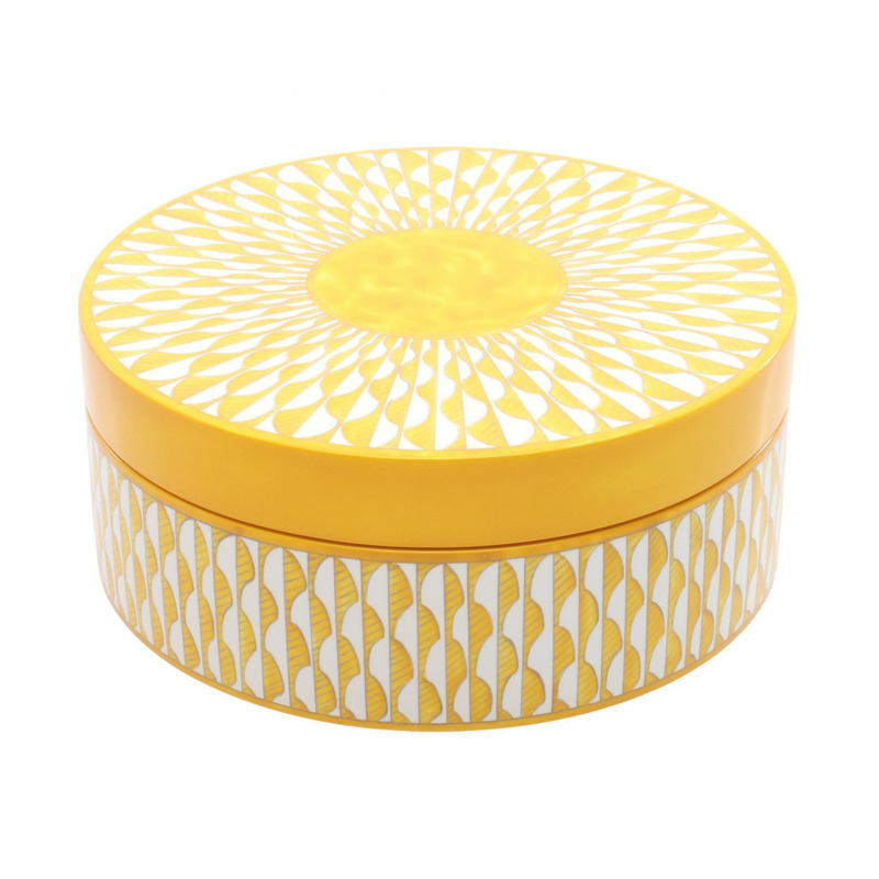 HERMES Soleil d'Herms Box MM 餐具 漆木 SS 黃 白色 二手 男女通用-1