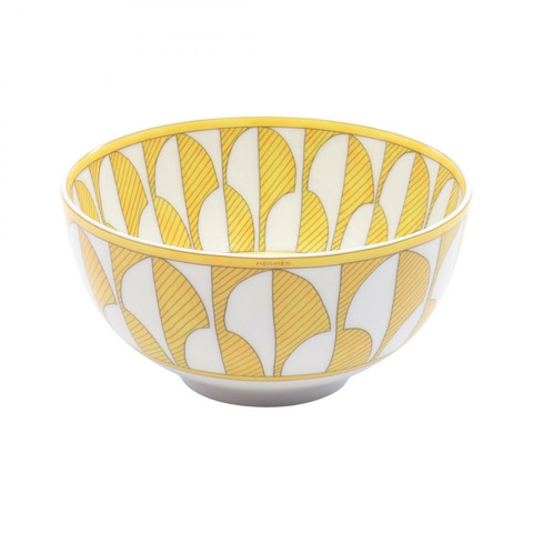 HERMES Soleil d'Herms 碗 MM 餐具 陶器 黃色 白色 二手 女士