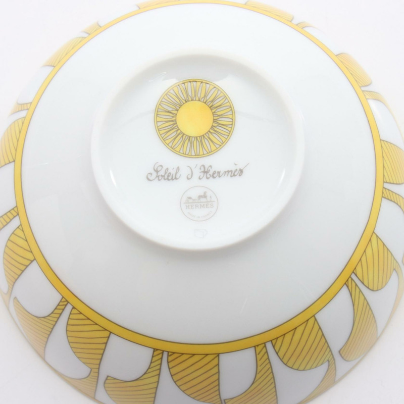 HERMES Soleil d'Herms 碗 MM 餐具 陶器 黃色 白色 二手 女士-3