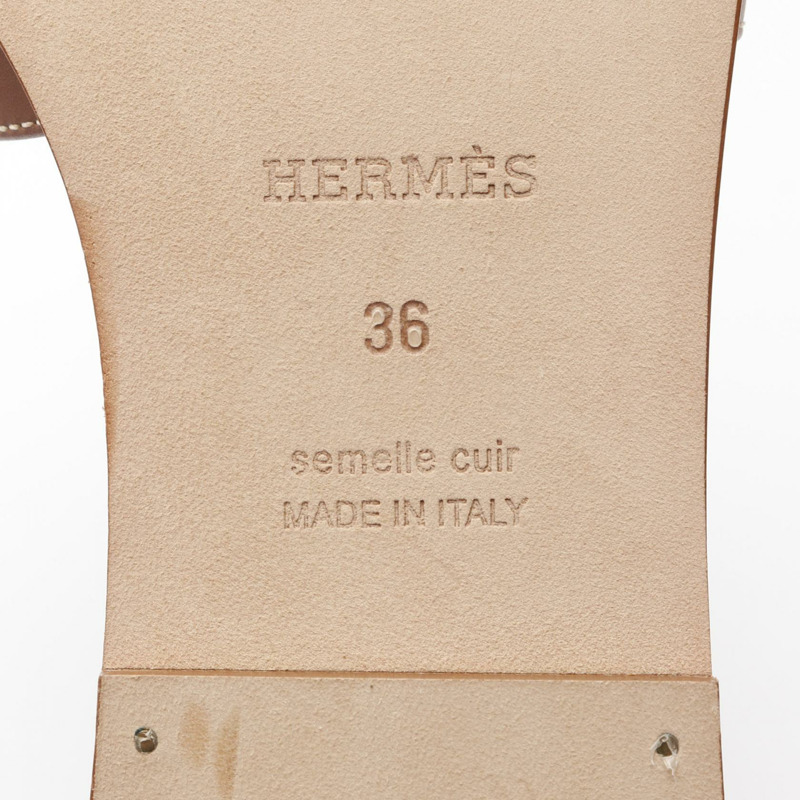 HERMES Oran 涼鞋穆勒鞋平底皮革棕色二手女款 36 碼-5