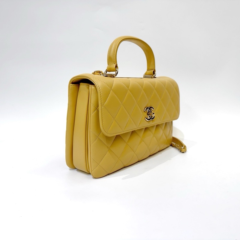Chanel 鵝黃羊皮金釦Trendy CC手提斜背包A69923-2