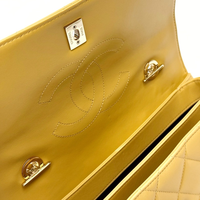 Chanel 鵝黃羊皮金釦Trendy CC手提斜背包A69923-8