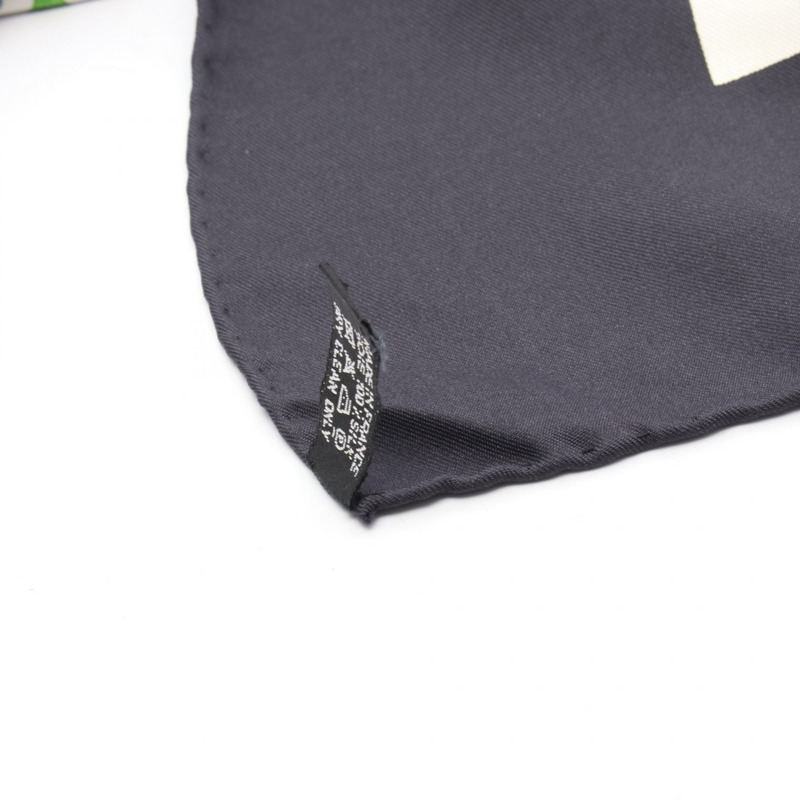 HERMES Carre90 DIN TINI YA ZUE 圍巾 絲綢 黑色 白色 多色 二手 女士-5
