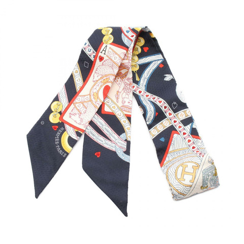 HERMES Twilly DAME DE COEUR 圍巾 063959S 絲綢 海軍藍 多色 二手 女士