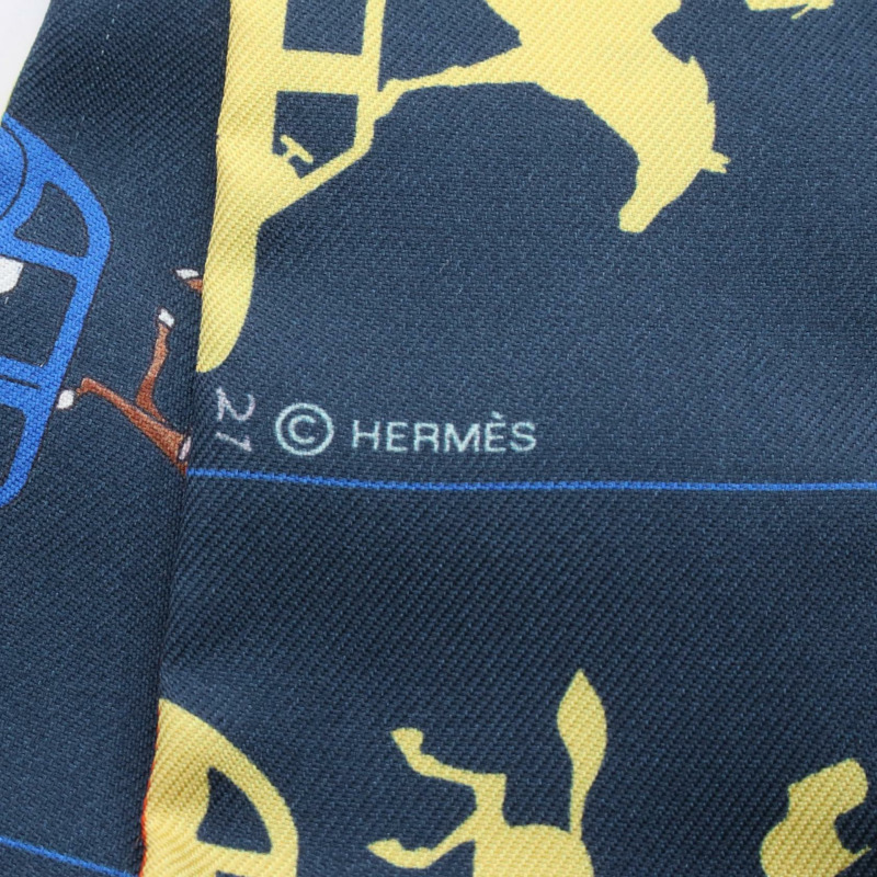 HERMES Twilly HERMES PARADE 圍巾 064150S 絲綢 海軍藍 黃色 多色 二手 女士-1