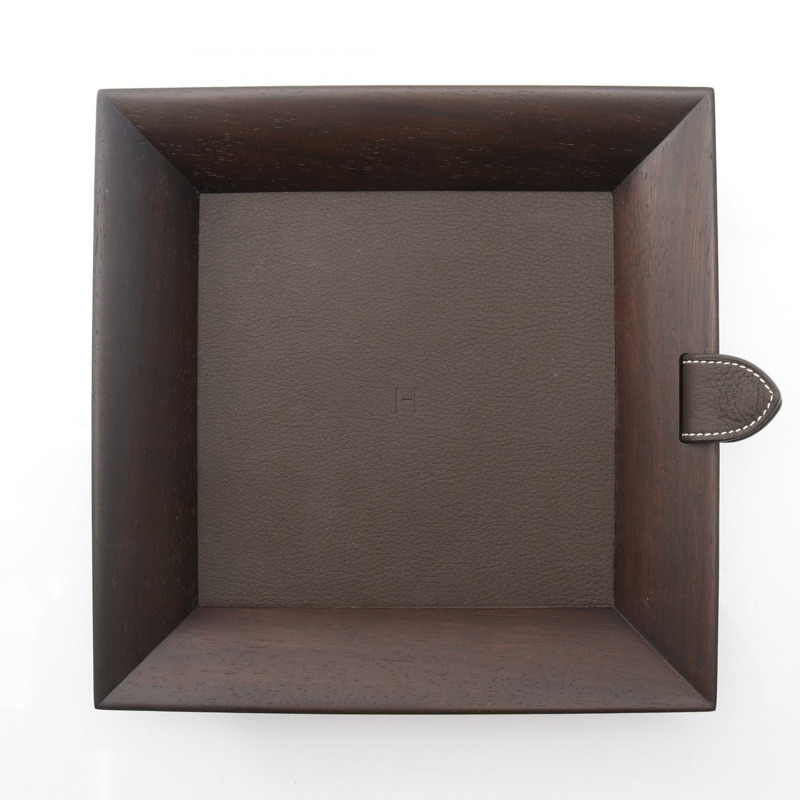 HERMES Vidposh Square Atrium MM 托盤皮革木棕色二手男女通用-0
