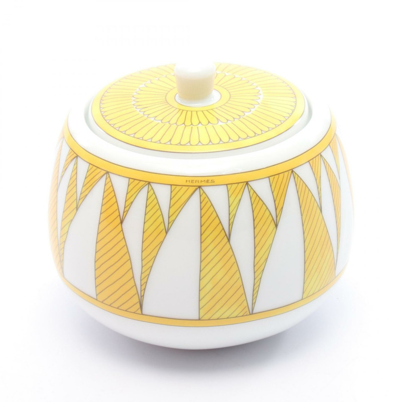 HERMES Soleil d'Herms 糖罐餐具陶器黃色白色灰色二手男女通用-0