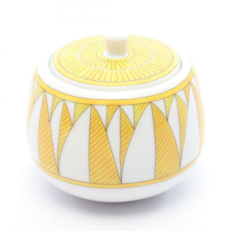 HERMES Soleil d'Herms 糖罐餐具陶器黃色白色灰色二手男女通用-1
