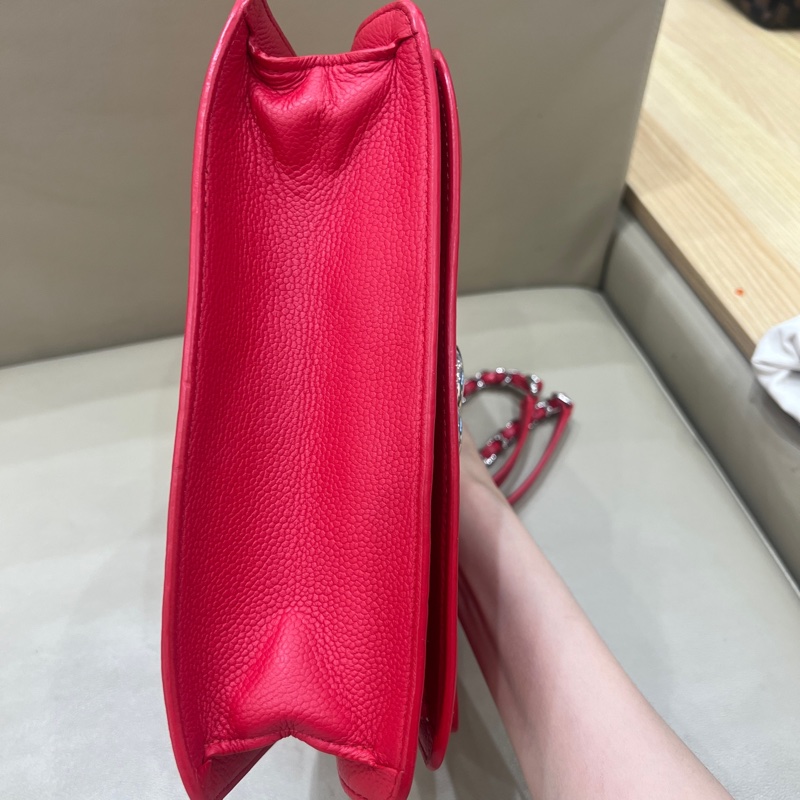 CHANEL香奈兒古巴系列紅銀羊皮郵差包 尺寸25*17.5*7cm-3
