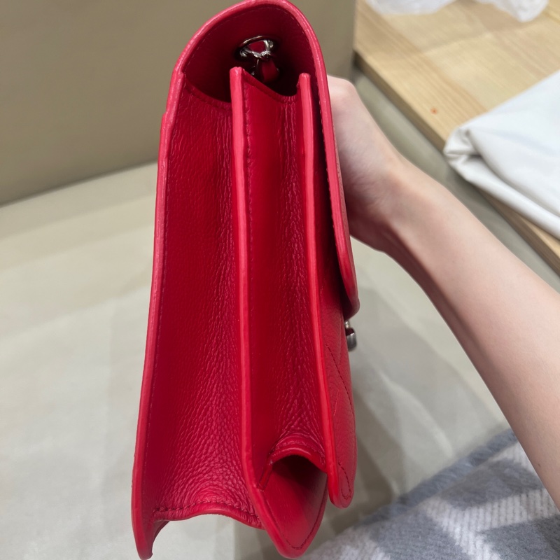CHANEL香奈兒古巴系列紅銀羊皮郵差包 尺寸25*17.5*7cm-4