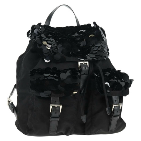 PRADA 亮片背包尼龍黑銀色正品 141151M