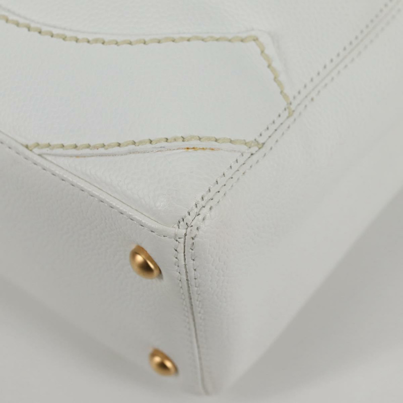 【日本直送】香奈兒 COCO 馬克手提包皮革白金色 CC 正品 142307V-17