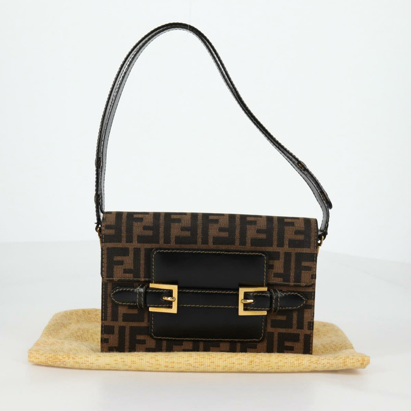 【日本直送】FENDI Zucca 帆布單肩包 黑棕色 正品 142299V-11